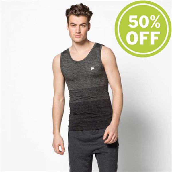 Fila Tank Top Seamless Training Tank Top Men's Shirts - Black/Grey,NZ 642-54276